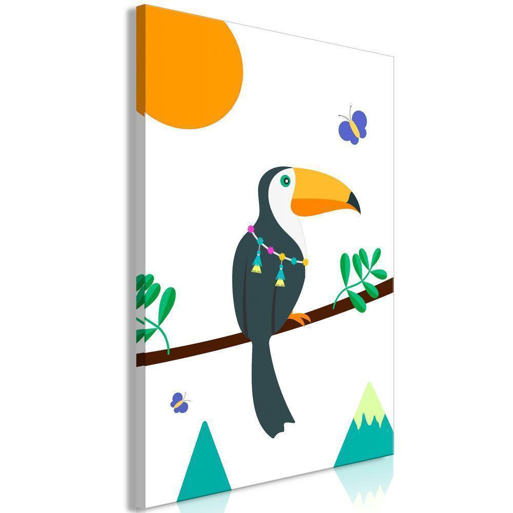 Canvas Print - Toucan And Butterflies (1 Part) Vertical-ArtfulPrivacy-Wall Art Collection