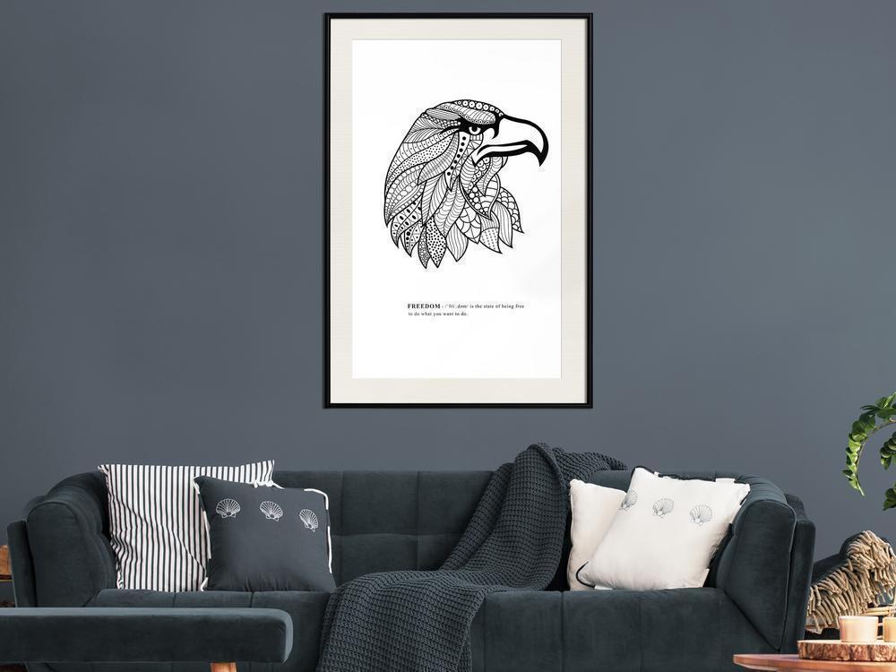 Black and white Wall Frame - Symbol of Freedom-artwork for wall with acrylic glass protection