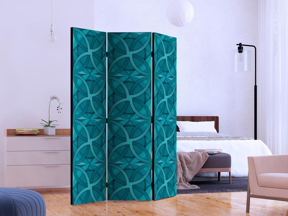 Decorative partition-Room Divider - Geometric Turquoise-Folding Screen Wall Panel by ArtfulPrivacy