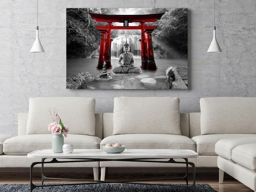 Canvas Print - Buddha Smile (1 Part) Wide Red-ArtfulPrivacy-Wall Art Collection