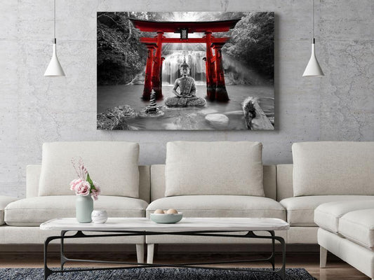 Canvas Print - Buddha Smile (1 Part) Wide Red-ArtfulPrivacy-Wall Art Collection