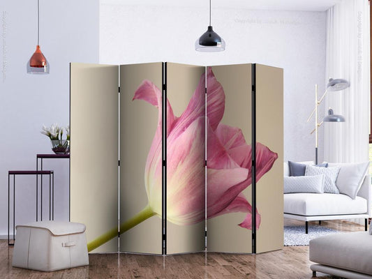 Decorative partition-Room Divider - Pink tulip II-Folding Screen Wall Panel by ArtfulPrivacy