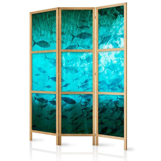 Japanese Room Divider - Underwater Paradise - Numerous Schools of Fish in a Beautiful Turquoise-Blue Depth Illuminated by the Sunlight