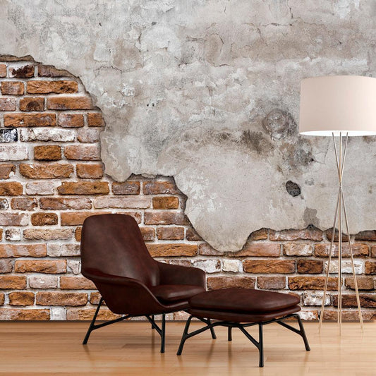 Wall Mural - Futuristic duet - concrete tile on old brick background-Wall Murals-ArtfulPrivacy