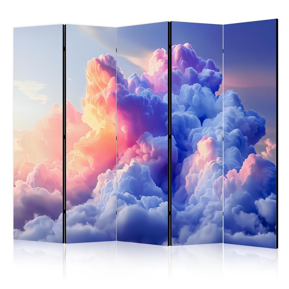 Room Divider - Clouds Like Painted: Artistic Brushes of Dawn Painting the Sky- A 5 Panel Folding Screen For Living rooms, bedrooms or home office, decorative folding screen made with wood and canvas