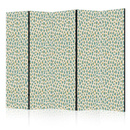 Room Divider - Giraffe Pattern - Animal Pattern in Turquoise Spots on a Light Background- A 5 Panel Folding Screen For Living rooms, bedrooms or home office, decorative folding screen made with wood and canvas