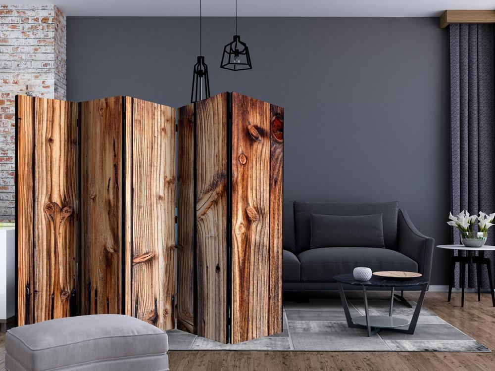 Room Divider - Wooden Chamber II- A 5 Panel Folding Screen For Living rooms, bedrooms or home office, decorative folding screen made with wood and canvas