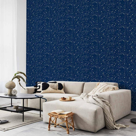 Wallpaper - Cosmic Inspirations - Pattern with Stars and Constellations on a Dark Background