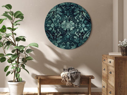 Round Canvas Print - Oriental Pattern Carpet: Emerald Ornaments and Worn Patterns