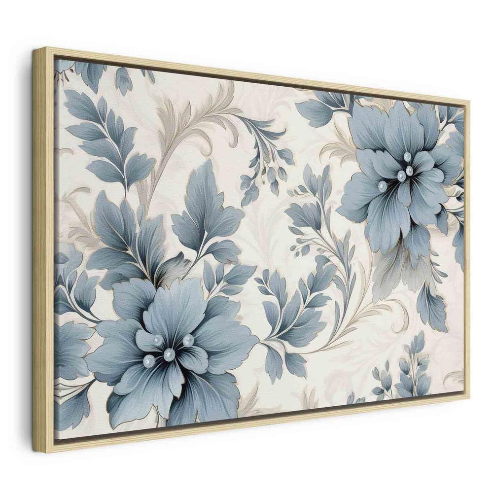 Canvas Print - Turquoise Flowers in Retro Ambience Floristic Ornaments