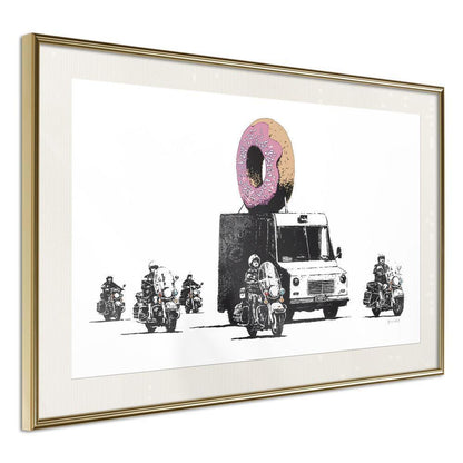Urban Art Frame - Banksy: Donuts (Strawberry)-artwork for wall with acrylic glass protection
