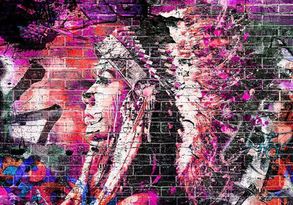 Wall Mural - Street art - graffiti with profile of a woman in shades of pink and purple-Wall Murals-ArtfulPrivacy