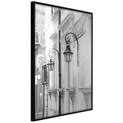 Black and White Framed Poster - Old Town's Charm-artwork for wall with acrylic glass protection