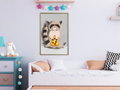 Nursery Room Wall Frame - Racoon Eating Pizza-artwork for wall with acrylic glass protection