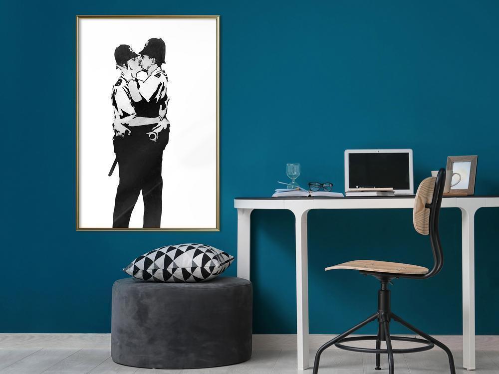 Urban Art Frame - Banksy: Kissing Coppers I-artwork for wall with acrylic glass protection