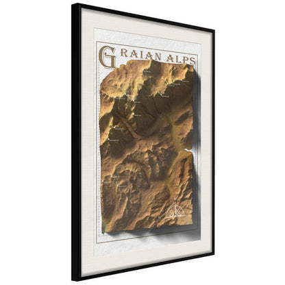 Wall Art Framed - Raised Relief Map: Graian Alps-artwork for wall with acrylic glass protection