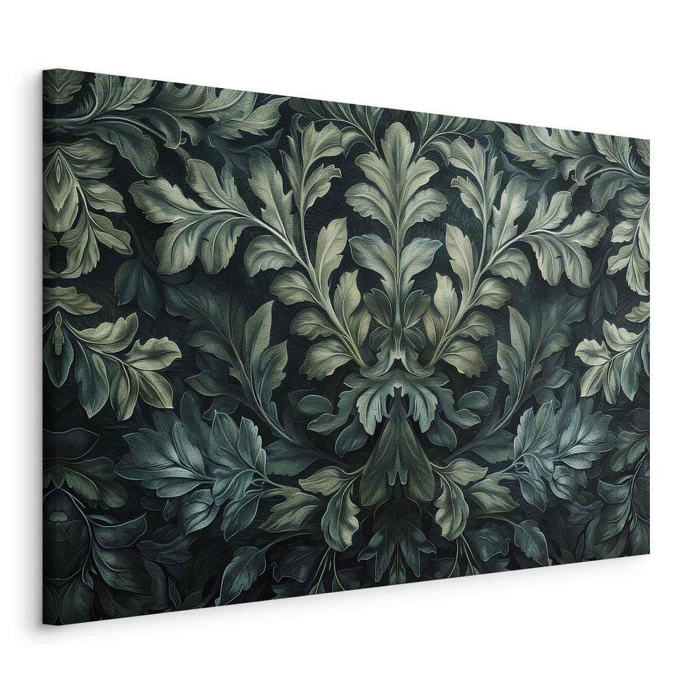 Impression sur toile - Feuilles victoriennes vert foncé : composition botanique sculptée