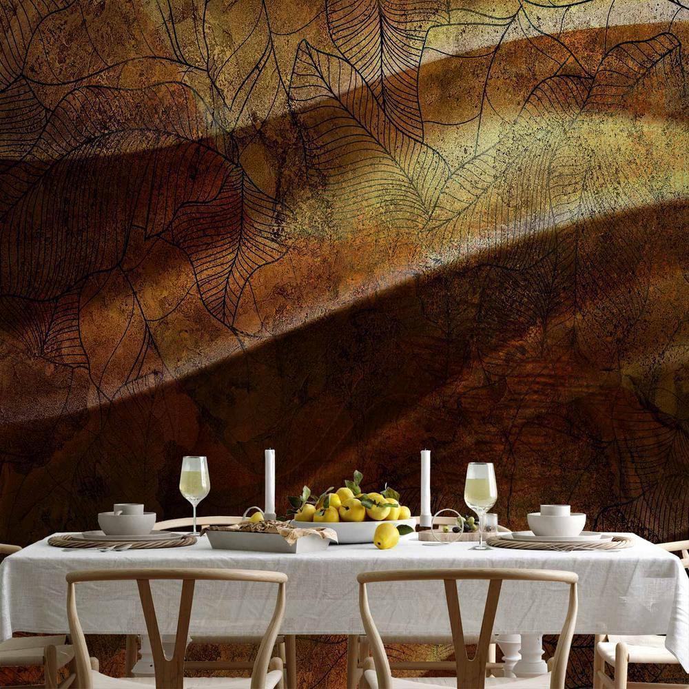 Wall Mural - Liquid gold - abstract wavy composition with leaf patterns