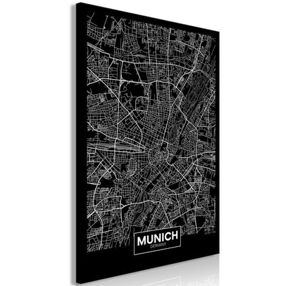 Canvas Print - Dark Map of Munich (1 Part) Vertical-ArtfulPrivacy-Wall Art Collection