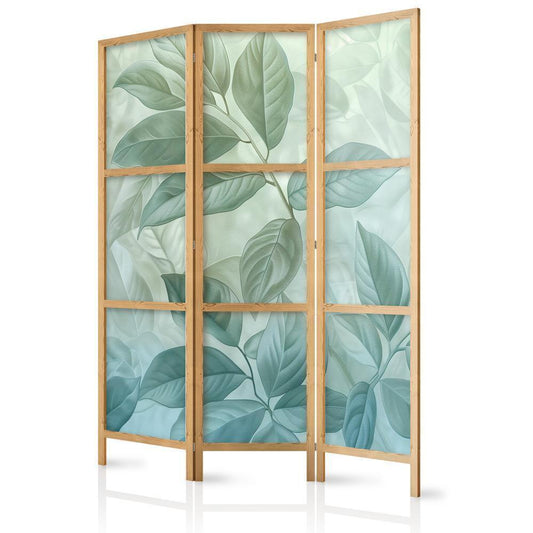 Japanese Room Divider - Large Leaves in Green-Mint Shades - Botanical Motif