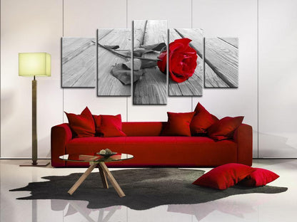 Canvas Print - Rose on Wood (5 Parts) Wide Red-ArtfulPrivacy-Wall Art Collection