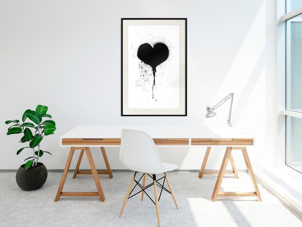 Black and White Framed Poster - Graffiti Heart-artwork for wall with acrylic glass protection