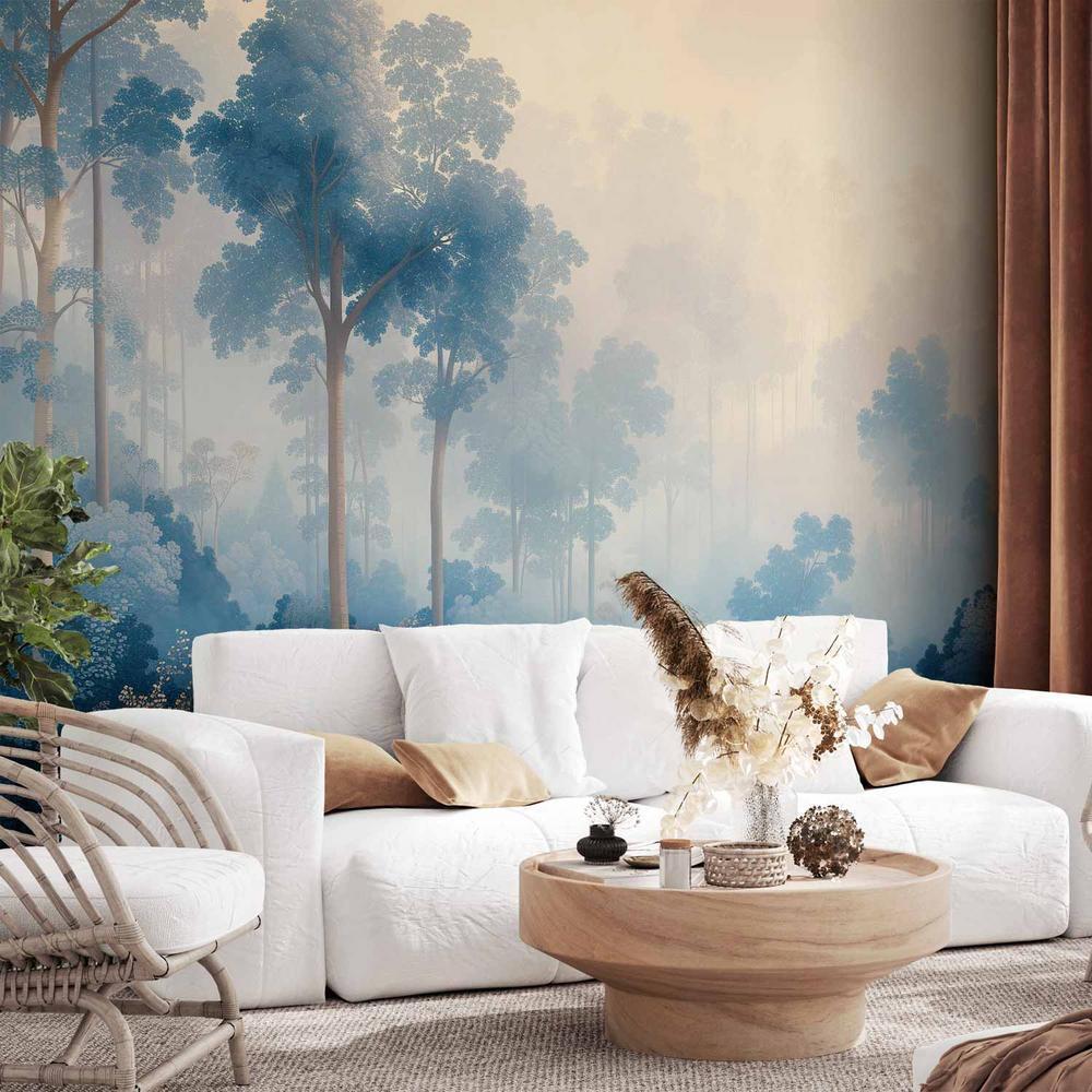 Wall Mural - Landscape with Trees in Illustrative Style Fairy-Tale Blue Forest