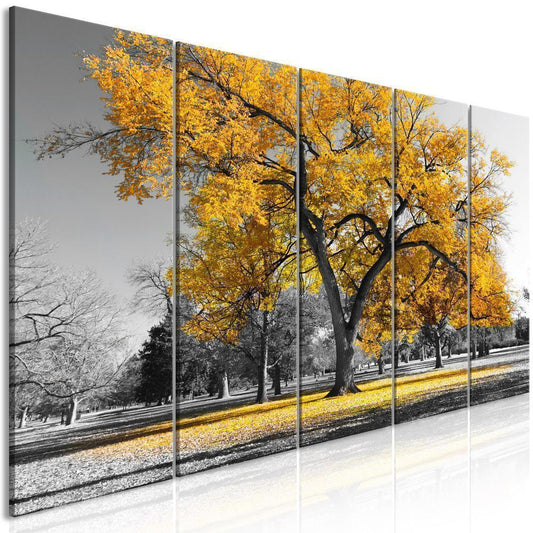 Canvas Print - Autumn in the Park (5 Parts) Narrow Gold-ArtfulPrivacy-Wall Art Collection