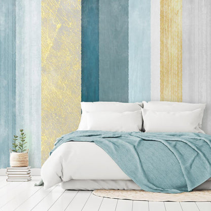 Wall Mural - Striped pattern - abstract background in stripes in blue tones with gold pattern-Wall Murals-ArtfulPrivacy