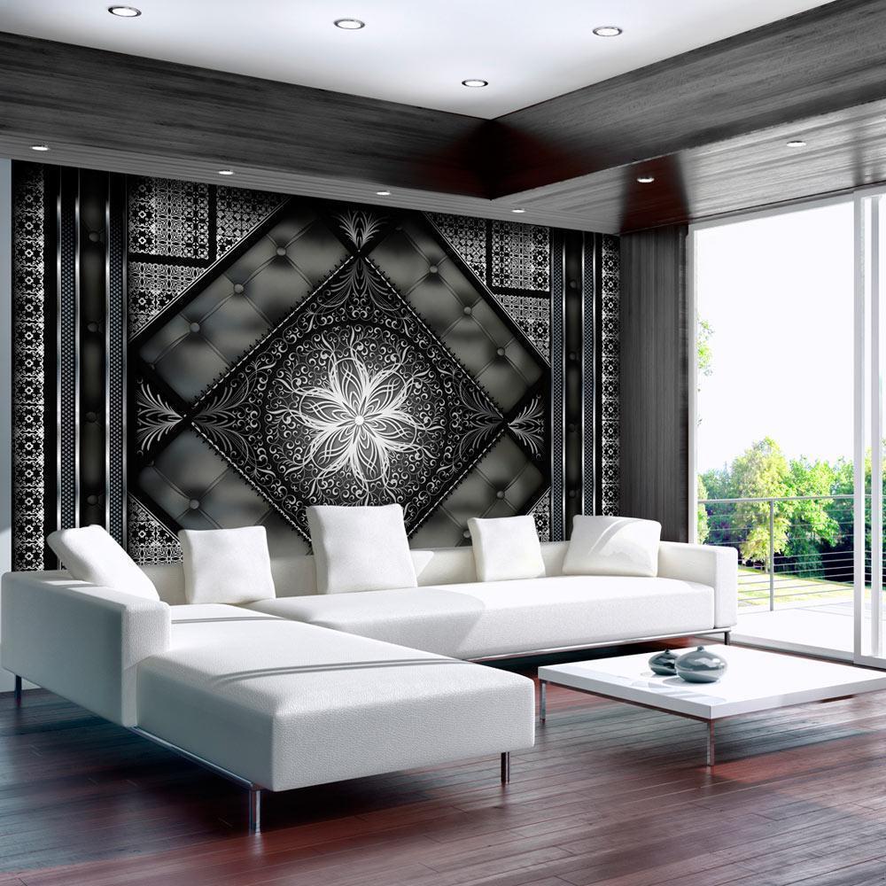 Wall Mural - Symmetrical composition - black pattern in oriental pattern with quilting-Wall Murals-ArtfulPrivacy