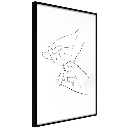 Black and White Framed Poster - Joined Hands (White)-artwork for wall with acrylic glass protection