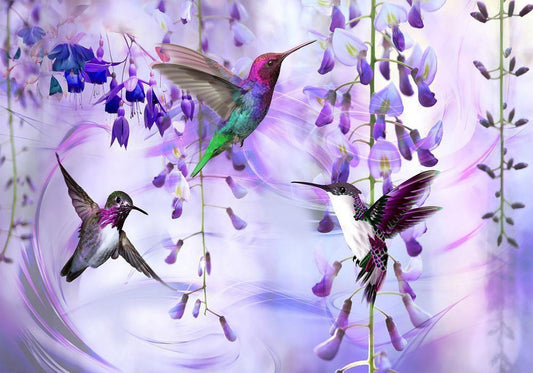 Wall Mural - Flying Hummingbirds (Violet)-Wall Murals-ArtfulPrivacy