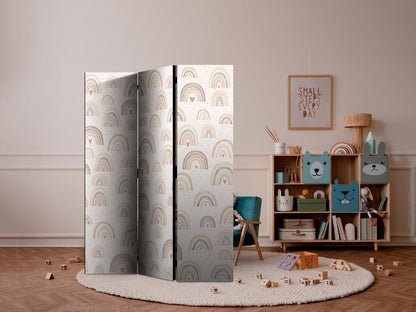 Room Divider - Spring - Pastel Rainbows on a Rainy Day with Hearts