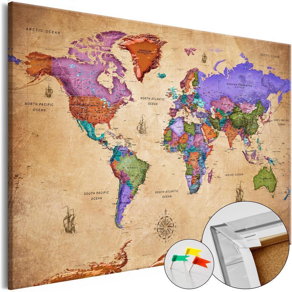 Cork board Canvas with design - Decorative Pinboard - Colourful Travels (1 Part) Wide-ArtfulPrivacy