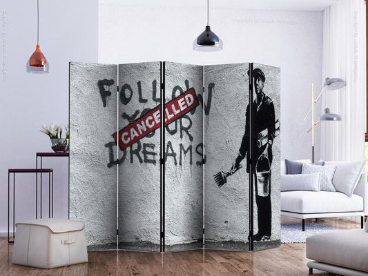Decorative partition-Room Divider - Dreams Cancelled (Banksy) II-Folding Screen Wall Panel by ArtfulPrivacy