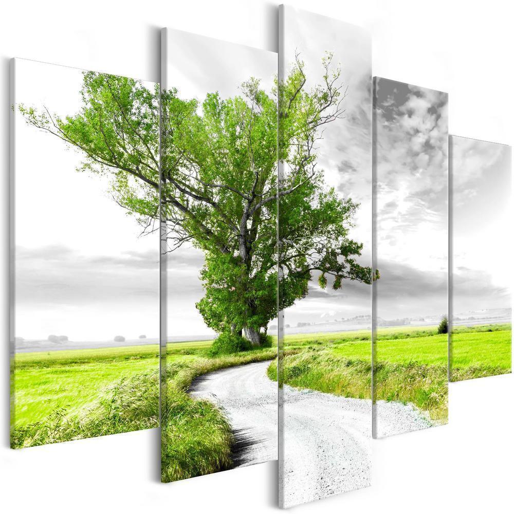 Canvas Print - Lone Tree (5 Parts) Green-ArtfulPrivacy-Wall Art Collection