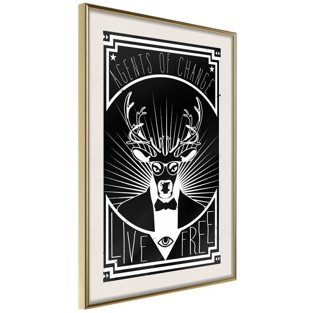 Black and White Framed Poster - Secret Agent-artwork for wall with acrylic glass protection