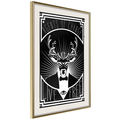 Black and White Framed Poster - Secret Agent-artwork for wall with acrylic glass protection