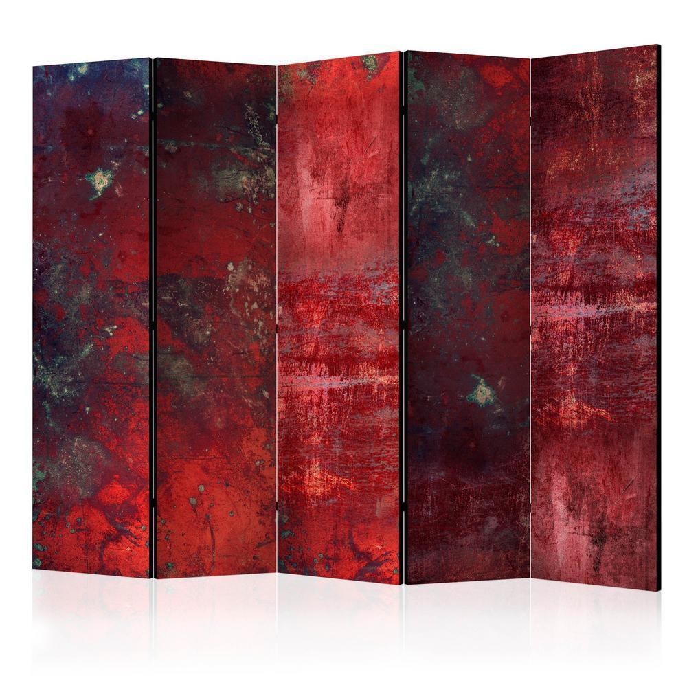 Room Divider - Red Concrete II- A 5 Panel Folding Screen For Living rooms, bedrooms or home office, decorative folding screen made with wood and canvas