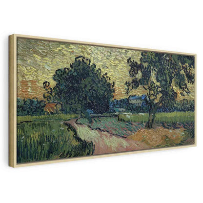 Impression sur toile - Paysage avec le château d'Auvers au coucher du soleil (Vincent Van Gogh)