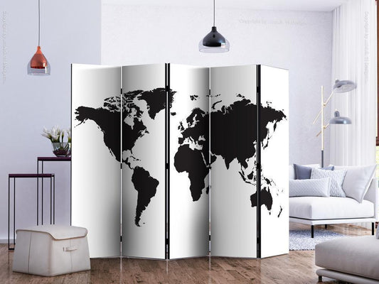 Decorative partition-Room Divider - Black & White World II-Folding Screen Wall Panel by ArtfulPrivacy
