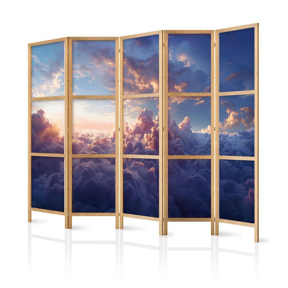 Japanese Room Divider - The Sun in Hiding: The Golden Face of the Sky Over a Cloudy Sea