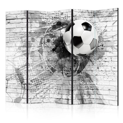 Room Divider - Dynamic Football II- A 5 Panel Folding Screen For Living rooms, bedrooms or home office, decorative folding screen made with wood and canvas