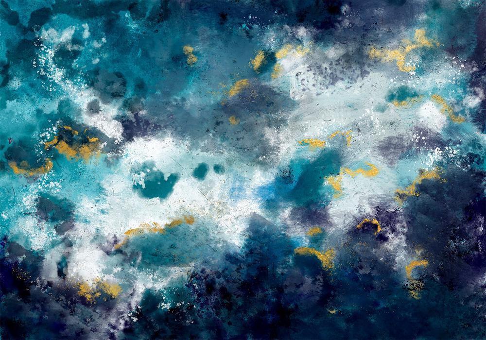 Wall Mural - Stormy ocean - abstract blue composition in watercolour style-Wall Murals-ArtfulPrivacy