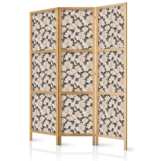 Japanese Room Divider - Among Pink Shrubs - White and Beige Rabbits on a Blooming Meadow