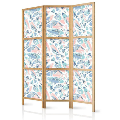 Japanese Room Divider - Fish in Minimalist Style - Fish in Aztec Style in Pastel Color Shades on a White Background