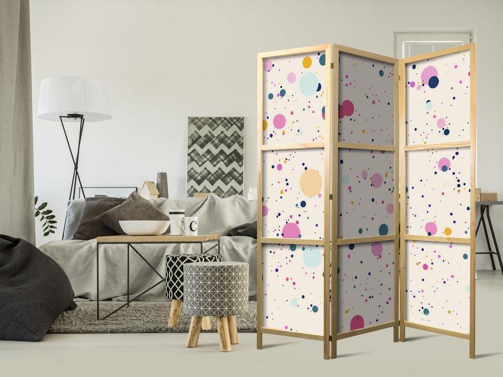 Japanese Room Divider - Dots - Spots and Splashes Multicolored - Cheerful Pattern on a Light Pink Background