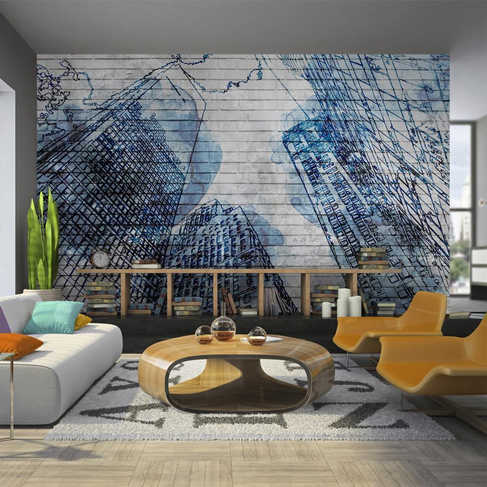 Wall Mural - Street Art - Mural with New York Architecture and Ink Effect-Wall Murals-ArtfulPrivacy