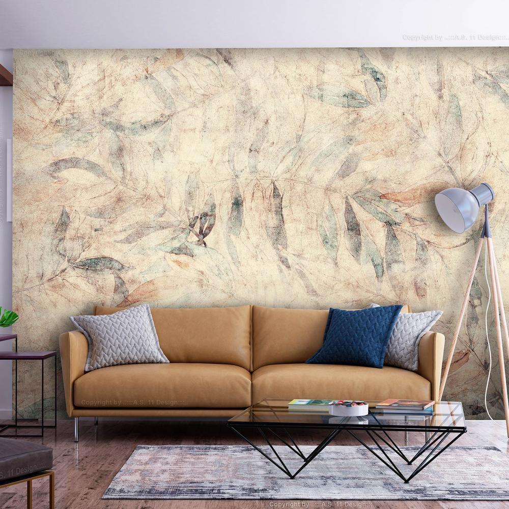 Wall Mural - Greek laurels - composition with leaves in patterns on a background in yellow tones-Wall Murals-ArtfulPrivacy