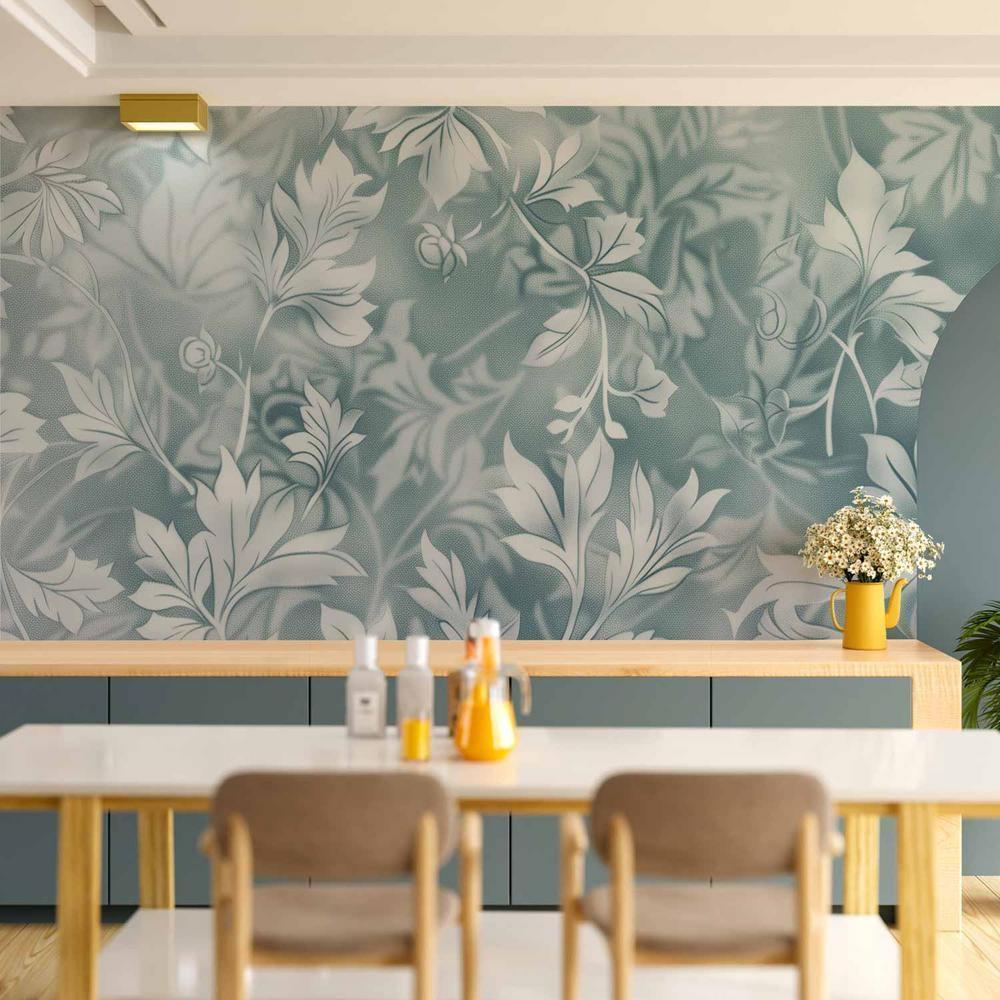 Wall Mural - Ornaments in Worn Muted Turquoises: Delicate Plant Pattern